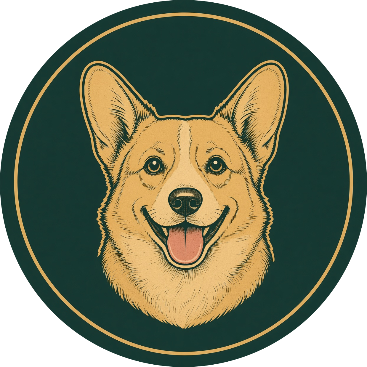 An illustration of a Pembroke Welsh Corgi smiling at the viewer